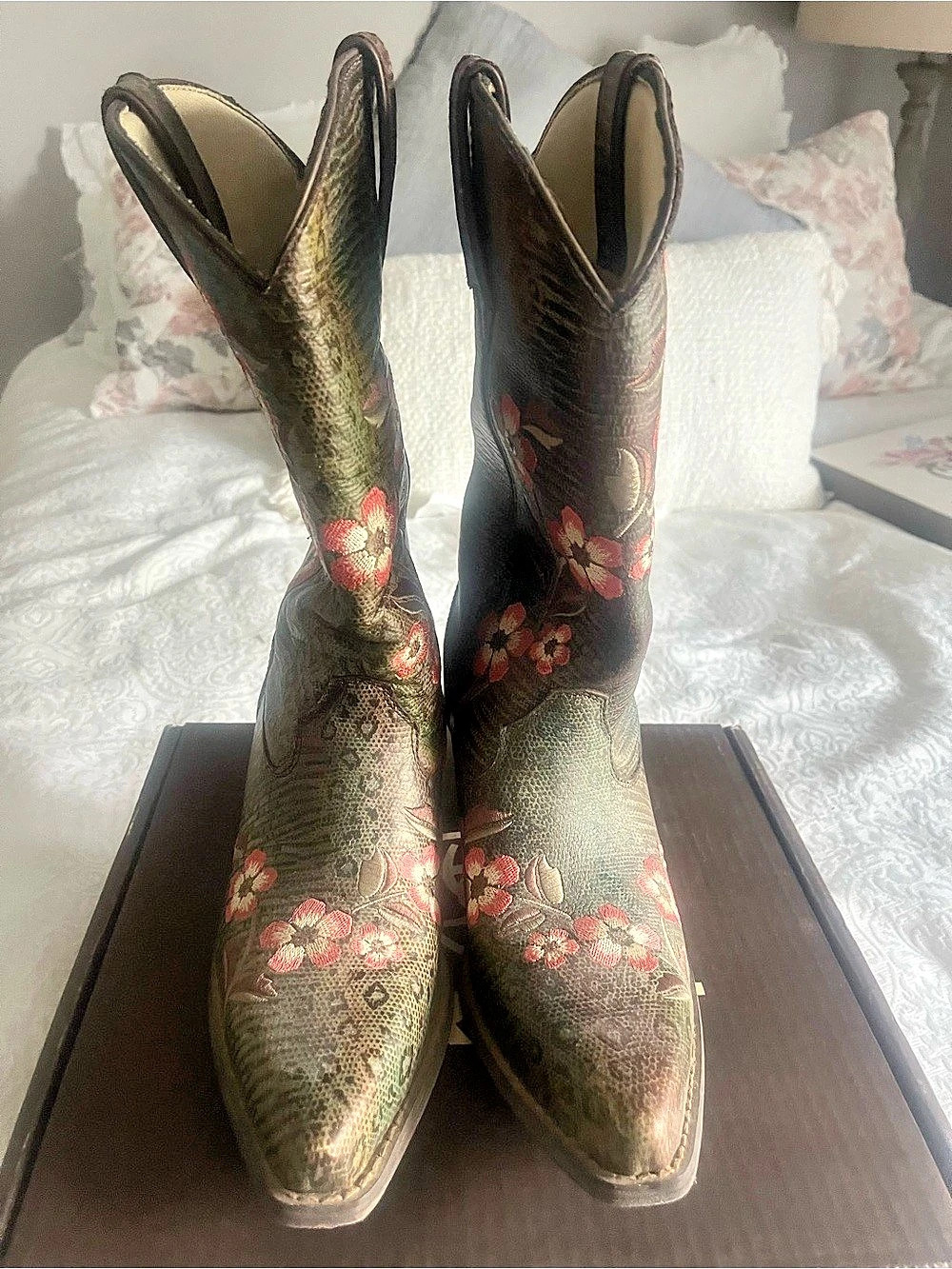 Durango 12" Floral Lizard Print Cowgirl Western Boot Green & Brown US 8.5M